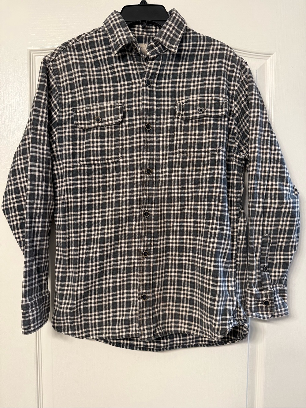 JACHS Men’s Medium Plaid Flannel Shirt Green Navy Cream Gray Button Front Cotton
